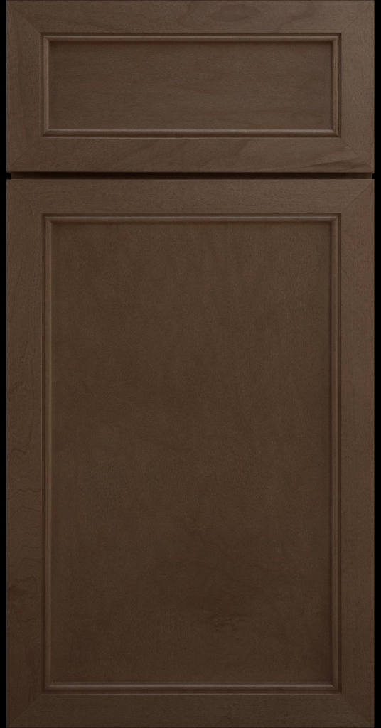 Alpine Slim narrow stile and rail cabinet door with a flat center panel in a Driftwood stain